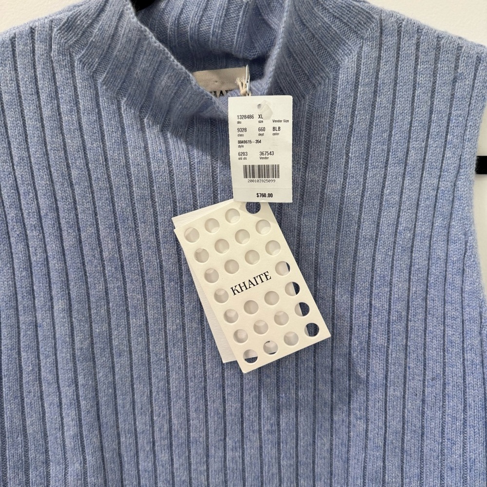KHAITE Jolene Blueberry Blue Sleeveless Cashmere Turtleneck Sweater Size XL - Picture 12 of 16
